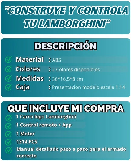 (S)-Lego 1314pcs Lamborgini a control remoto y APP